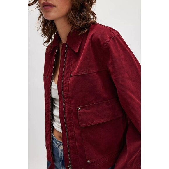 Free People Blair Faux Suede Jacket Womens XL Red Contemporary Moto Chore - Picture 1 of 9